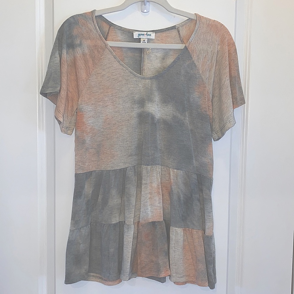 Grace & Lace Tiered Tie-Dye Tee - Coral